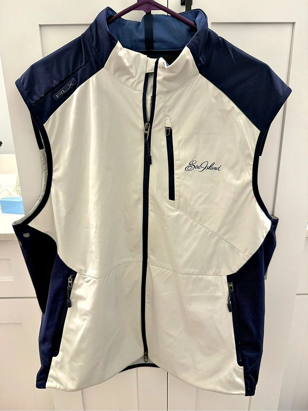 Ralph Lauren RLX Sea Island Performance Vest White & Navy Size Large Like New